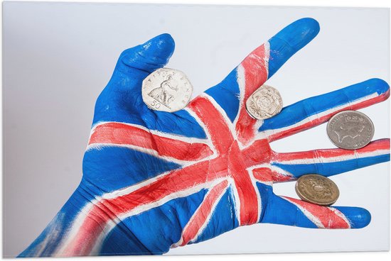 Vlag - Engelse Vlag en Valuta op Handpalm - 75x50 cm Foto op Polyester Vlag