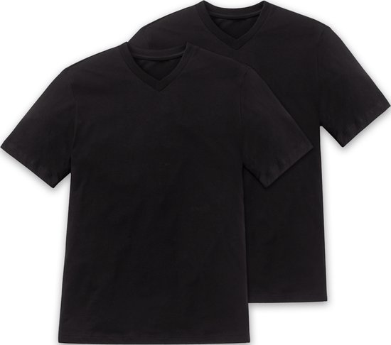 SCHIESSER American T-shirt (2-pack) - heren shirt korte mouw jersey v-hals zwart - Maat: 3XL