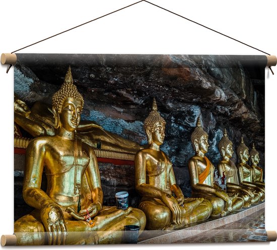 Textielposter - Rijen Gouden Boeddha's in Wat Tham Khuha Sawan Tempel in Thailand - 60x40 cm Foto op Textiel