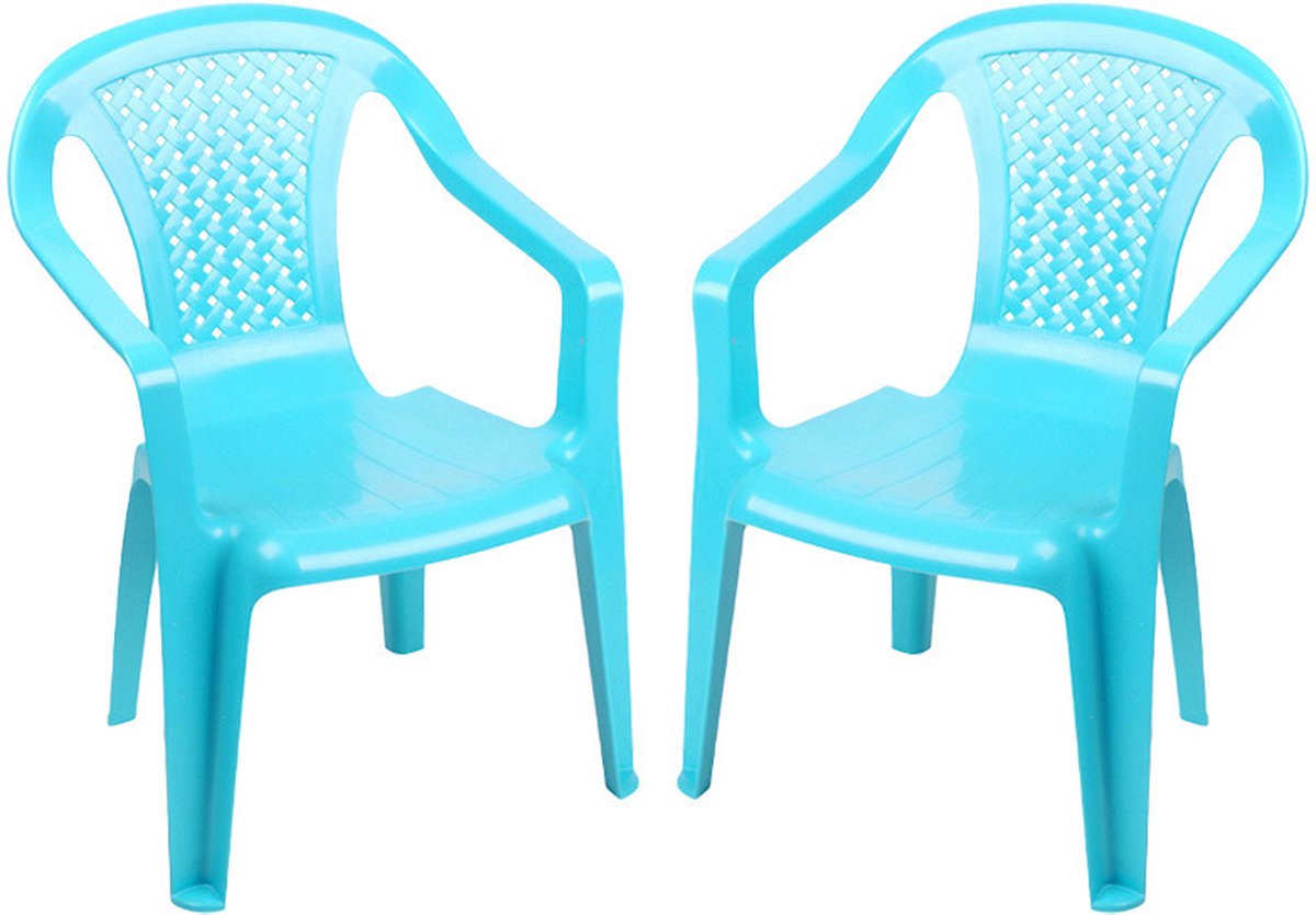Sunnydays Kinderstoel - 2x - blauw - kunststof - buiten/binnen - L37 x B35 x H52 cm - tuinstoelen - Kinderstoelen