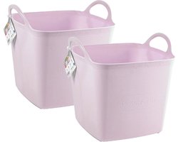 PlasticForte Kuip/emmer/wasmand - 2x - flexibel - roze - 43 liter - vierkant - kunststof - 40 x 40 x 44 cm