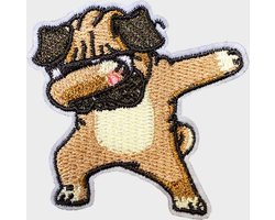 Patchy® – Dabbing Pug Strijkpatch - Strijkapplicatie - Strijkembleem - Badge - Patches