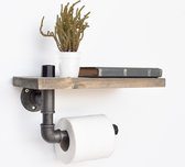 Toiletpapierhouder - Stijlvol Zwart & Walnoot - 30x14x12cm - Duurzaam Sparrenhout