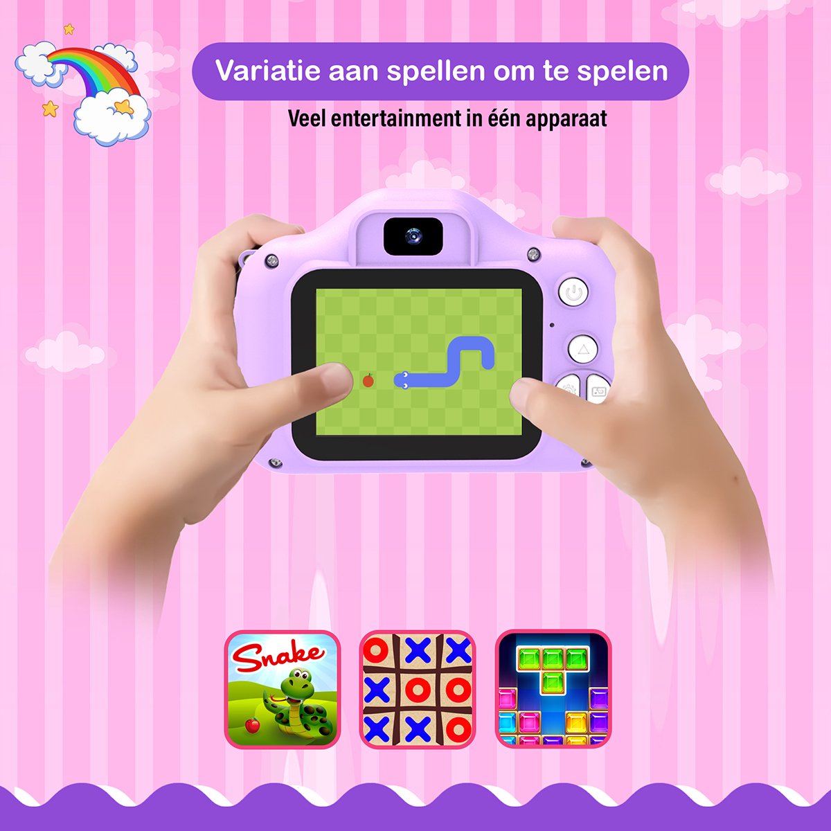 Ilona® Digitale Kindercamera HD 1080p inclusief stickervel - Speelgoedcamera - 32GB micro sd kaart - Fototoestel Voor Kinderen - Selfie Camera - Paars — afbeelding 4