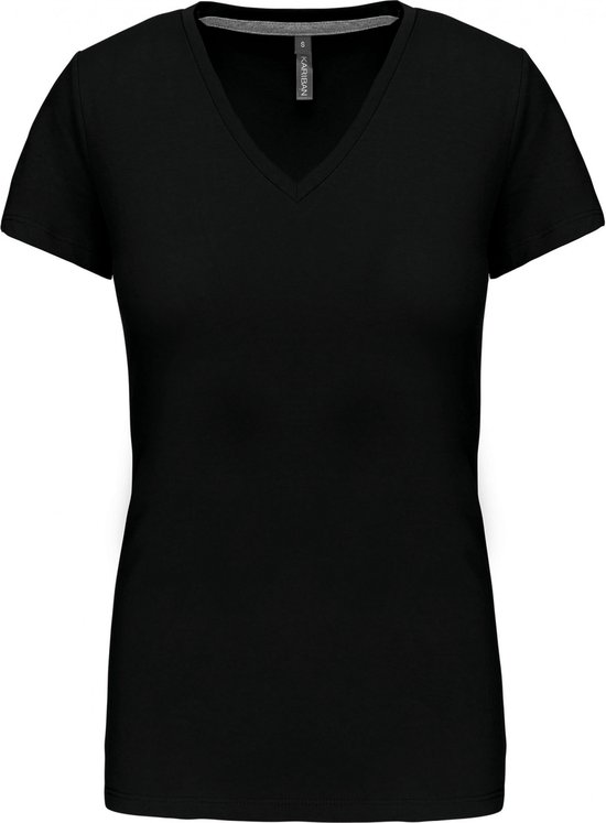T-shirt Dames 3XL Kariban V-hals Korte mouw Black 100% Katoen
