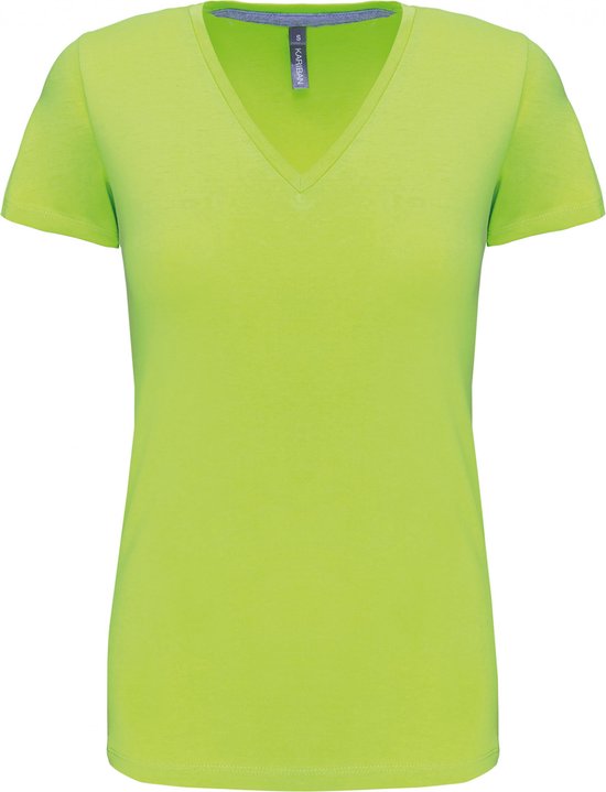 T-shirt Dames XXL Kariban V-hals Korte mouw Lime 100% Katoen