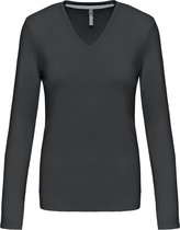 T-shirt Dames XXL Kariban V-hals Lange mouw Dark Grey 100% Katoen