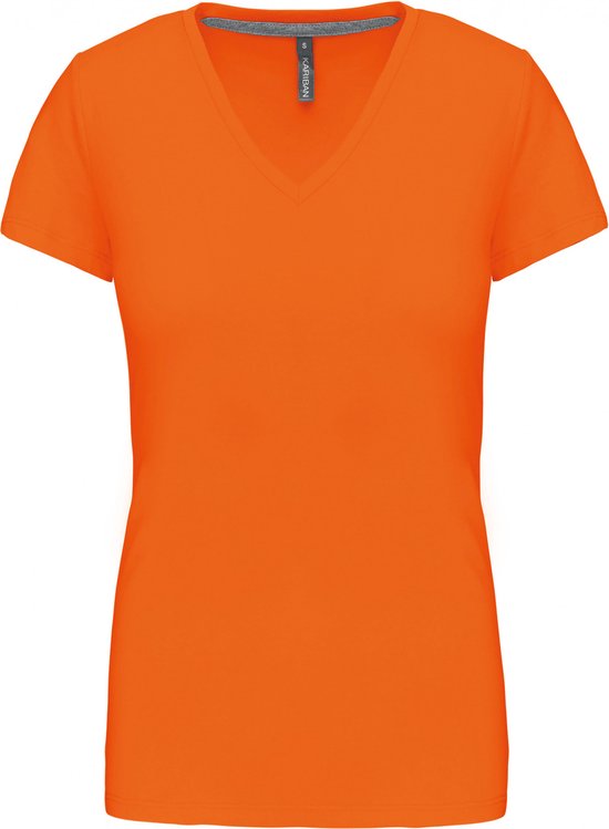 T-shirt Dames 3XL Kariban V-hals Korte mouw Orange 100% Katoen