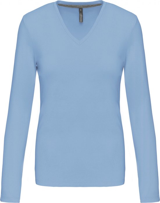 Kuukaas Dames bovenstuk V-hals blouse dames V-hals lange mouwen kant elegant effen tuniek, A-beige, XL