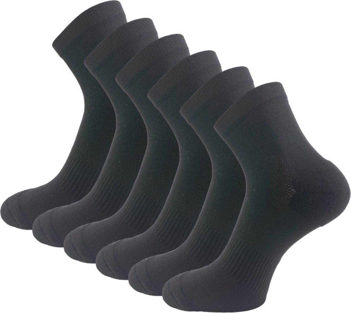 6 paar Compressie Quarter Sportsokken - SQOTTON® - Zwart - Maat 47-50