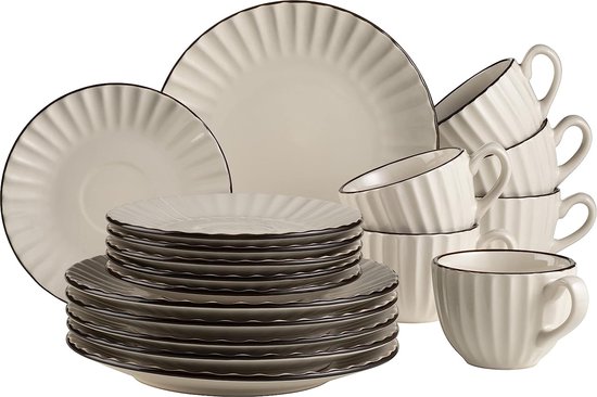 Faïencerie Hubert Becquet - Hubert Becquet - Koffieservies Voor 6  12 Anemones Aardewerk