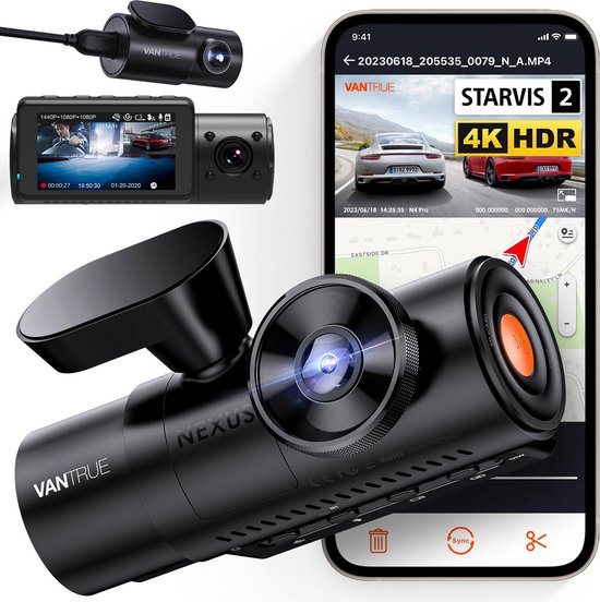 Vantrue N4 Pro Triple 3CH 4K Wifi Gps dashcam voor auto - 3 camera's voor 360 graden zicht - 2K en Full HD binnen en achter - Wifi en Gps - Parkeermodus