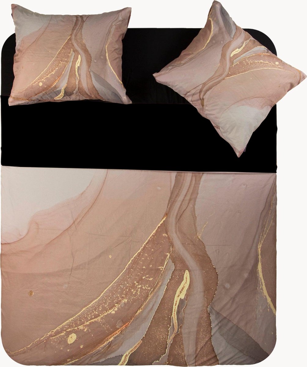 Y-not® - Luxe Fluwelen Marmer Goud Taupe Dekbedovertrek met Chique hotelontwerp - Kreukvrij en Anti-allergisch - Inclusief Kussenslopen - 1 Persoons 140x200/220 - Wasbaar op 40°C - 100% Microvezel