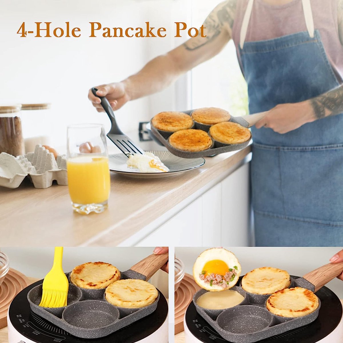 Poêle à Frire à œufs, Poêle à Omelette 4 Trous, Poele a Pancakes