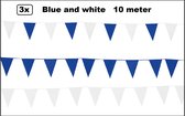 3x Vlaggenlijn Blue and White party 10 meter - blauw en wit - Festival thema feest party verjaardag gala jubileum