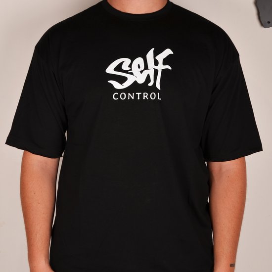 Zwarte Shirt Self Control bedrukt T-shirt, trendy T-shirt cadeau voor hem, Black T-shirt voor mannen