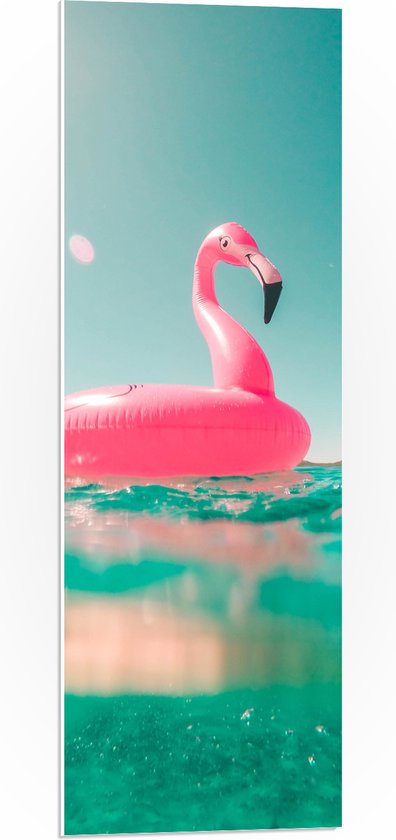 PVC Schuimplaat- Water - Blauw - Flamingo - Roze - 30x90 cm Foto op PVC Schuimplaat