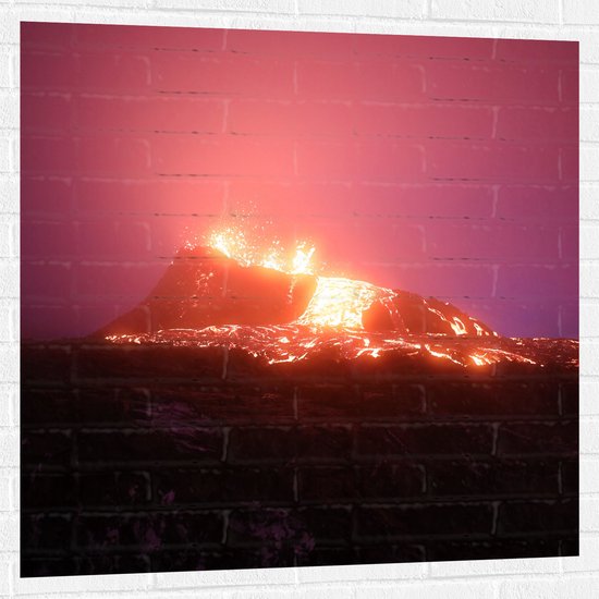 Muursticker - Vulkaan - Vuur - Heet - Lava - Kleuren - 100x100 cm Foto op Muursticker