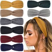 LIXIN Set Van 8 Stuks Dames Haarbanden - Kleur 1 Cozy Campfire - Knoop cross knitted haarbanden - Dames - Haarband volwassenen - Elastisch - Vrouwen - Meisjes - Yoga - Haaraccessoires