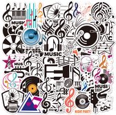 Muziek sticker set met Muzieknoten, Muzieksleutels en Muziekinstrumenten (Gitaar, Piano, Grammofoonplaat) - 50 stickers