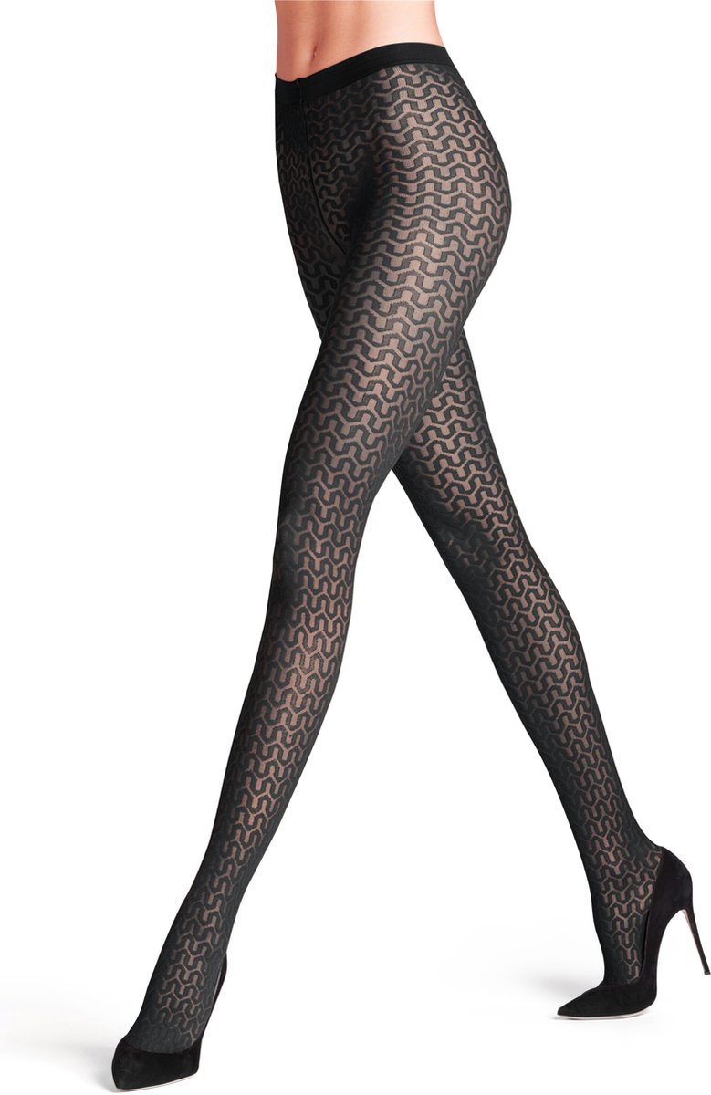 Falke Cryptogram gedessineerd materiaal Sheer 30 DEN panty dames zwart zwart 3009