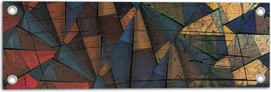 Tuinposter – Patroon van Verschillende Kleuren Drie- en Vierhoeken - 60x20 cm Foto op Tuinposter (wanddecoratie voor buiten en binnen)