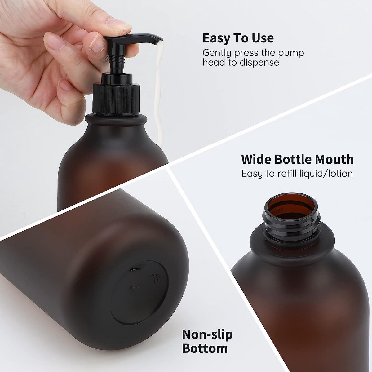 ILIKEPOW 3 Stuks Pomp Dispensers, 500 ml Zeepdispenser, Douchegel Dispenser, Shampooflessen om te Vullen, Navulbare Lotiondispenser Zeepdispenserflessen voor de Badkamer (Wit, 7.3x5.5cm