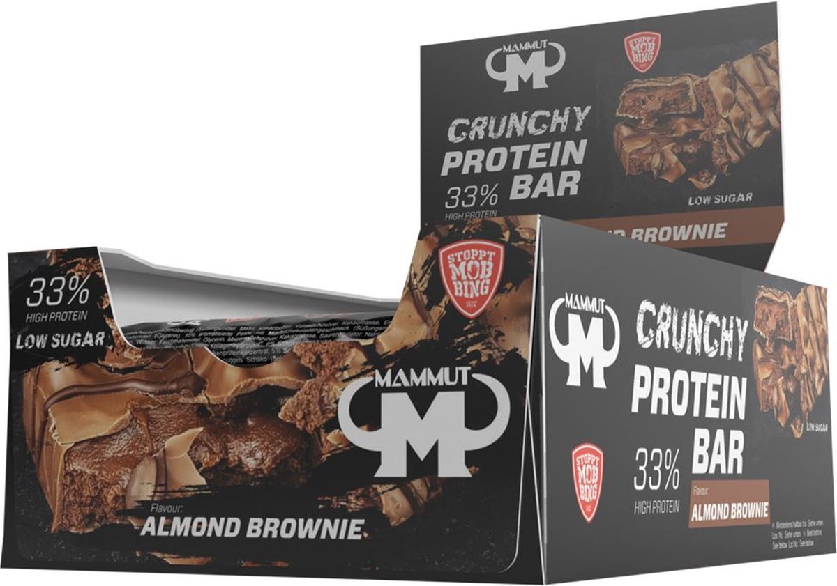 Crunchy Protein Bar 45g - 12 almond-brownie eiwitrepen met heerlijk laagje chocolade | Mammut Nutrition