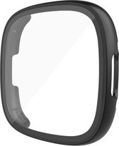 DrPhone FC2 PC Bumper Hoesje + Ingebouwde Gehard Glass Screen Protector - Bescherming - Case - Geschikt voor Fitbit Versa 4/ Sense 2 - Zwart
