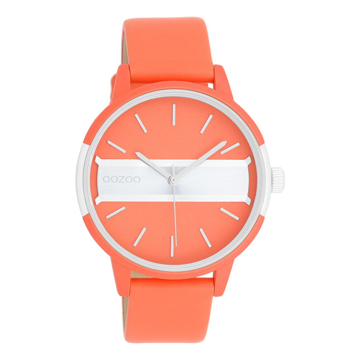 OOZOO Timepieces - Neon rode-goudkleurige OOZOO horloge met neon oranje leren band - C11190