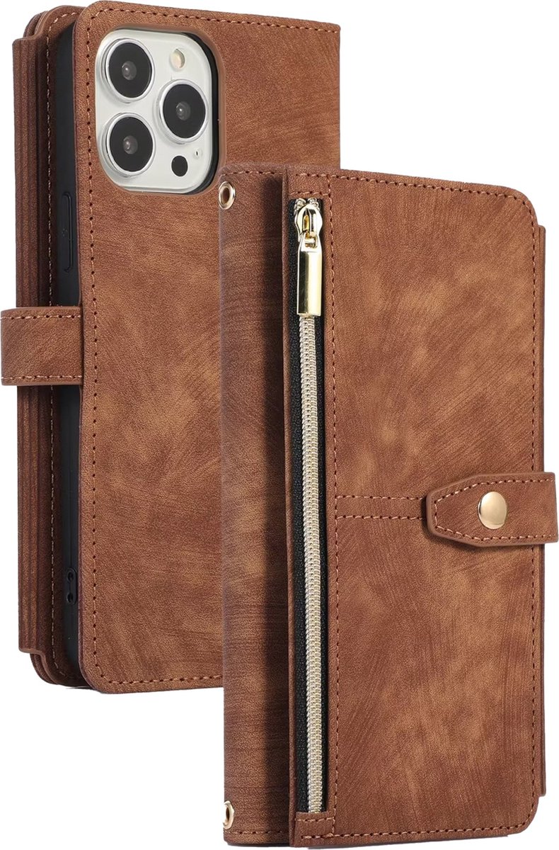 Hoesje geschikt voor iPhone 12 Pro Max - Bookcase - Koord - Pasjeshouder - Portemonnee - Kunstleer - Bruin