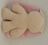 Harlekijn Snuggle Bunny beige met roze oren. 26 cm
