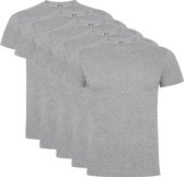5 Pack Roly Dogo Premium Heren T-Shirt 100% katoen Ronde hals, Licht Grijs gemeleerd Maat M