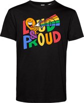 T-shirt Loud & Proud | Gay pride shirt kleding | Regenboog kleuren | LGBTQ | Zwart | maat S
