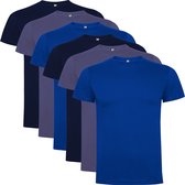 6 Pack Roly Dogo Premium Heren T-Shirt 100% katoen Ronde hals Konings Blauw, Denim Blauw, Donker Blauw Maat M