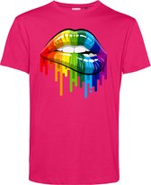 T-shirt Rainbow Lips | Gay pride shirt kleding | Regenboog kleuren | LGBTQ | Roze | maat XS