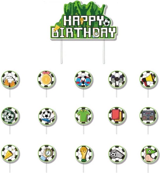 DIWULI voetbaldecoratie verjaardag kinderen 3 jaar - voetbal verjaardagsdecoratie 3 jaar bekerkampioen, nummerballon nummer 3 groen, voetbal