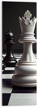 Acrylglas - Zwarte Schaakstukken om Witte Koning op Schaakbord (Zwart-wit) - 30x90 cm Foto op Acrylglas (Wanddecoratie op Acrylaat)
