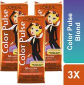 Haarverf - L'OREAL Paris - Mousse - Bruisend Blond - Color Pulse - Speciaal voor Blond Haar - Inclusief Douchemuts - Voordeelverpakking - 3 x 50 ml