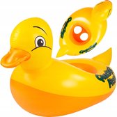 Playos® - Zwemband - Eend - met Zitje - Geel - Peuter en Baby - Zwemring - Babyzwemband - Babyfloat - Zwemtrainer - Opblaasbaar - Zwemstoel - Handvaten