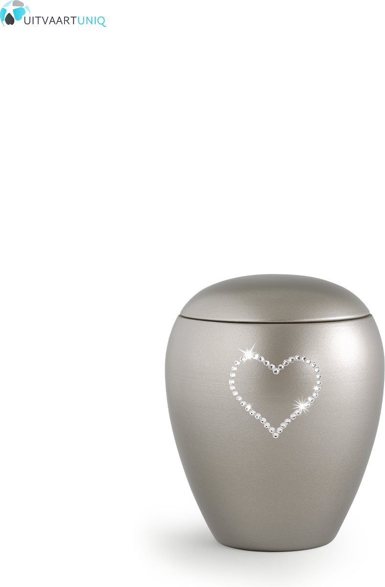 Dierenurn fumé paarlemoer swarovski hart klein