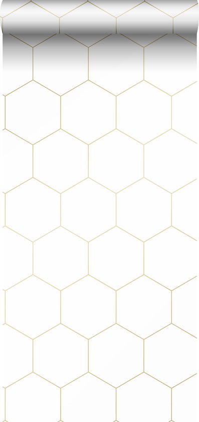 ESTAhome behang hexagon wit en goud - 139312 - 0,53 x 10,05 m