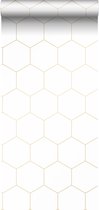 ESTAhome behang hexagon wit en goud - 139312 - 0,53 x 10,05 m