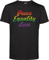 T-shirt Peace Equality Love | Gay pride shirt kleding | Regenboog kleuren | LGBTQ | Zwart | maat 3XL