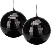 Boule disco de décoration de Noël Boule de Noël - 2x - noir - 12 cm - plastique