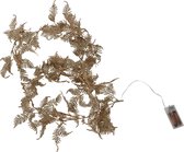 Christmas Decoration verlichte glitter guirlande/slinger - 2x - bladeren - goud - 150cm -lichtsnoer