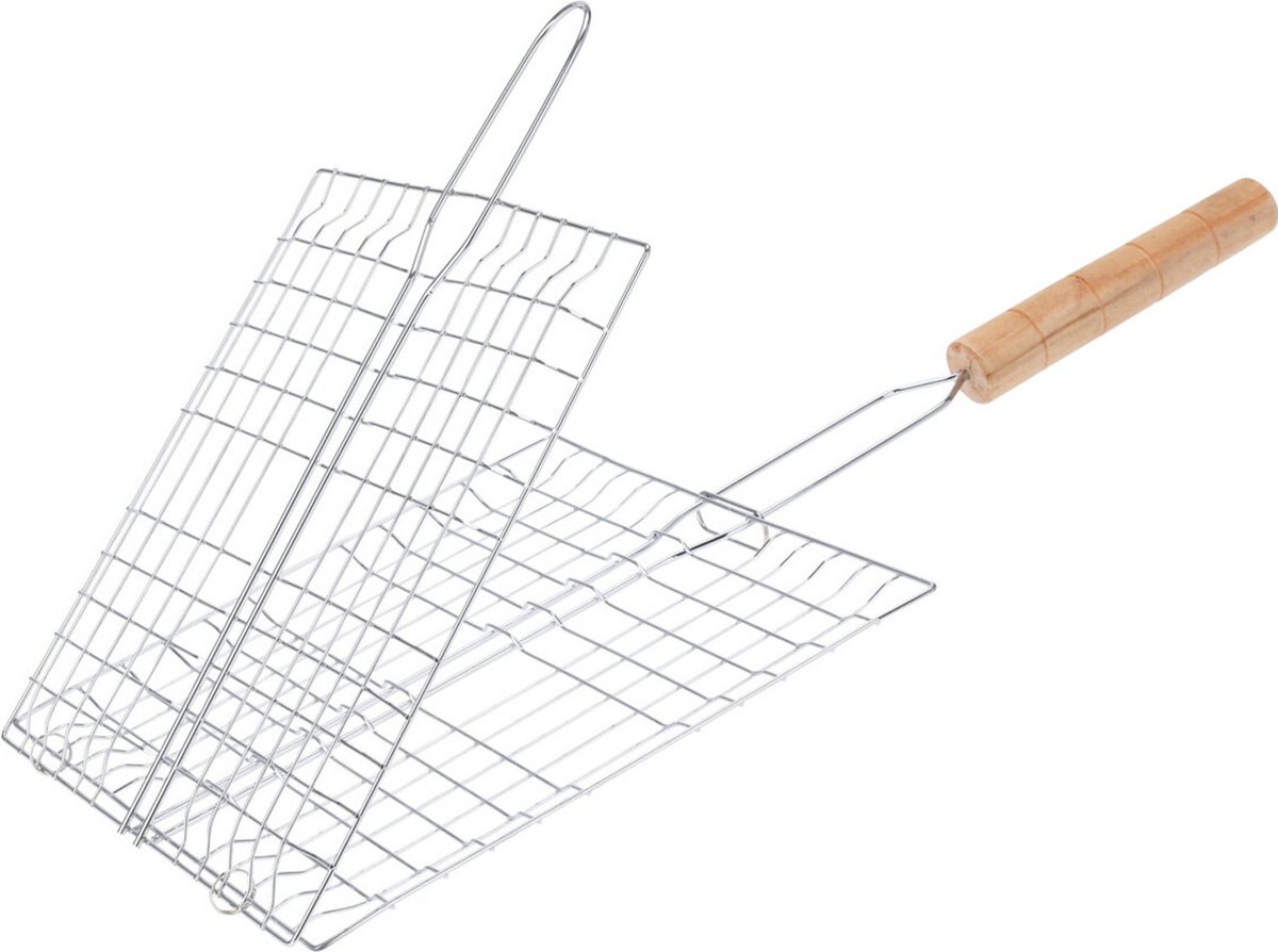 BBQ collection Barbecue rooster - klem grill - metaal/hout - L21 x B23 x H1 cm - vlees/vis/groente