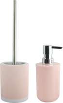 MSV Toiletborstel in houder 38 cm/zeeppompje 260 ml set Moods - keramiek/kunststof - lichtroze
