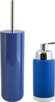 MSV Toiletborstel in houder 38 cm/zeeppompje 275 ml set Moods - kunststof/keramiek - blauw