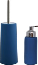 MSV Toiletborstel in houder 35 cm/zeeppompje 250 ml set Moods - kunststof/keramiek - blauw/zilver